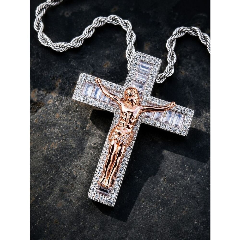 Rose Baguette Cross Necklace 